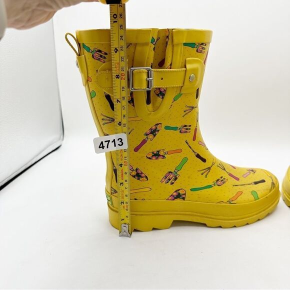 Western Chief Yellow In the Garden Print Mid-Calf Rubber Rain Boots Sz 8 - Picture 11 of 14
